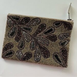 Women's Clutch Bag, Sequins Beaded in Silver Copper Metallic Made in India